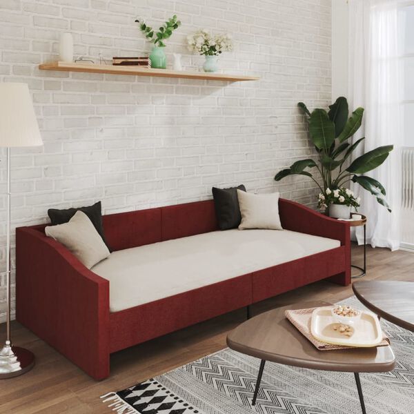 vidaXL Slaapbank met USB stof wijnrood 90x200 cm