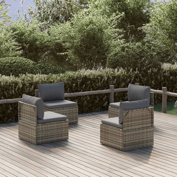 vidaXL Tuinmiddenbanken 4 st 57x57x56 cm poly rattan grijs