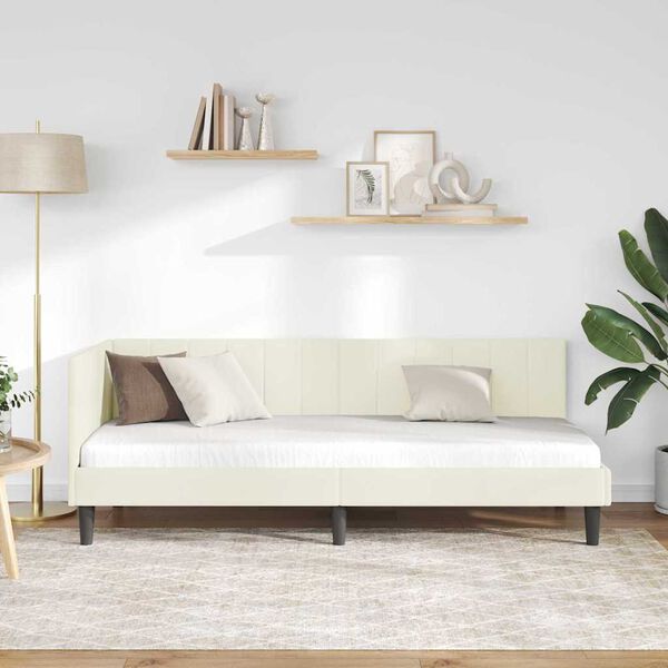 vidaXL Hoekbedframe met hoofdeinde Cr&egrave;me 80 cm x 200 cm Fluweel