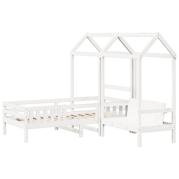 vidaXL Kinderbed met huisje en bankje massief grenenhout wit 80x200 cm