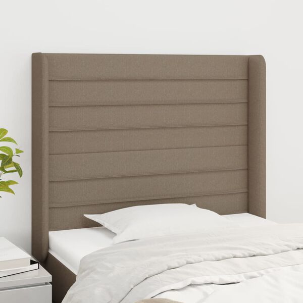 vidaXL Hoofdbord met randen 83x16x118/128 cm stof taupe
