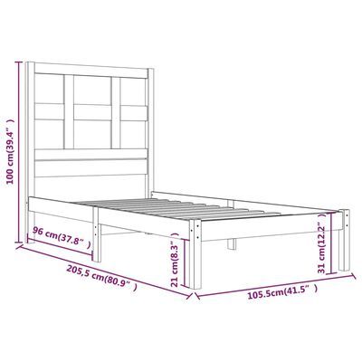 vidaXL Bedframe massief grenenhout zwart 100x200 cm