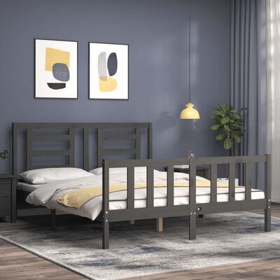 vidaXL Bedframe met hoofdbord massief hout grijs