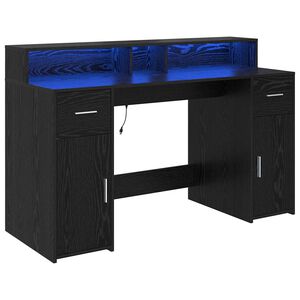 vidaXL Bureau met lade Zwart eiken 140 x 55 x 91 cm Bewerkt hout
