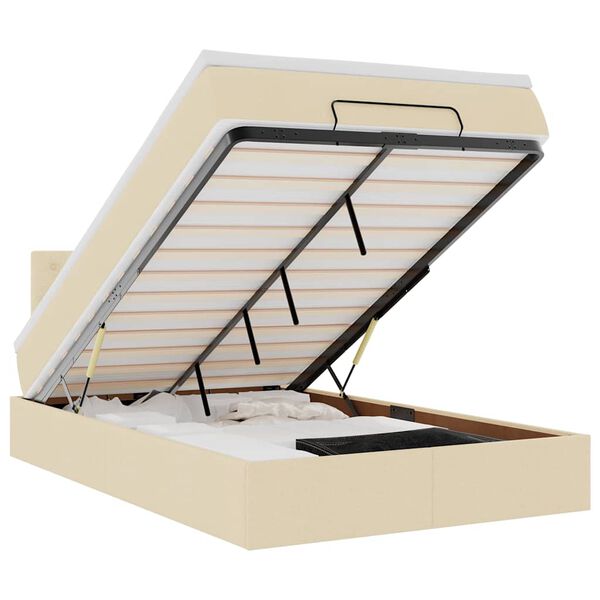 vidaXL Bed poef met matras en LED's 120x190 cm stof cr&egrave;mekleurig