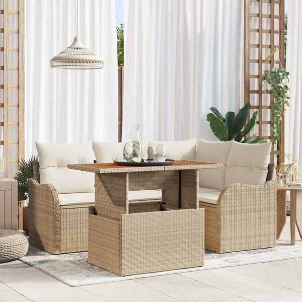vidaXL Tuinbankenset met kussen 5 pcs Beige en Cr&egrave;me poly rattan