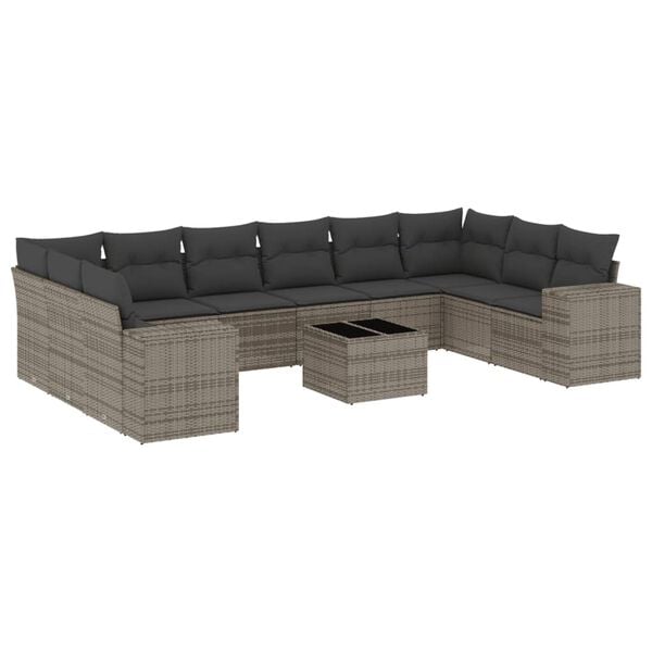vidaXL 11-delige Loungeset met kussens poly rattan grijs