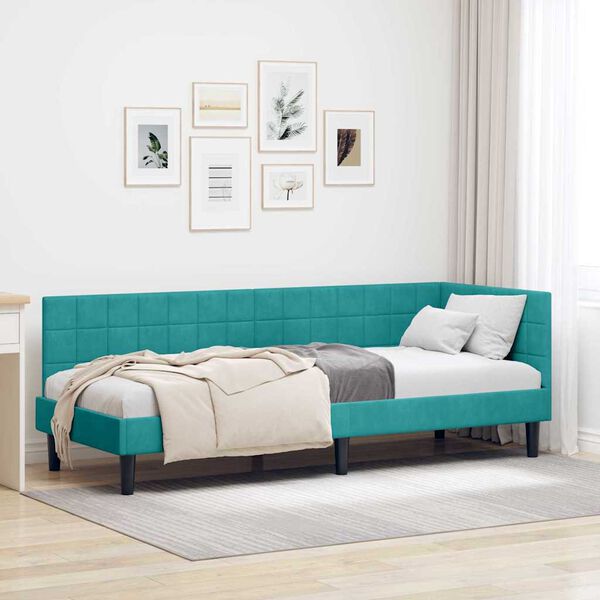 vidaXL Hoekbedframe met hoofdeinde Turquoise 80 x 200 cm Fluweel
