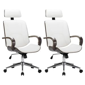 vidaXL Draaibureaustoelen met Hoofdsteun 2 st Kunstleer Wit en Grijs