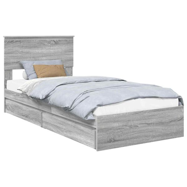vidaXL Opslag bed met hoofdeinde Grijs Sonoma 90 x 190 cm Bewerkt hout