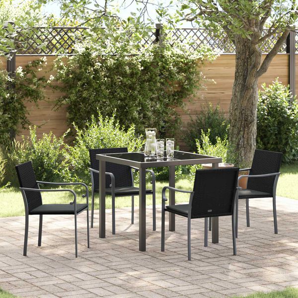 vidaXL Tuin Eetset 5 pcs Zwart Poly riet