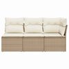 vidaXL Tuinbank 3-zits met kussens poly rattan beige