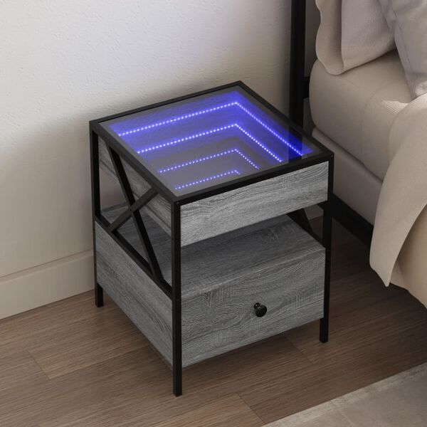 vidaXL Nachtkastje met Infinity LED 40x40x51 cm grijs sonoma eiken