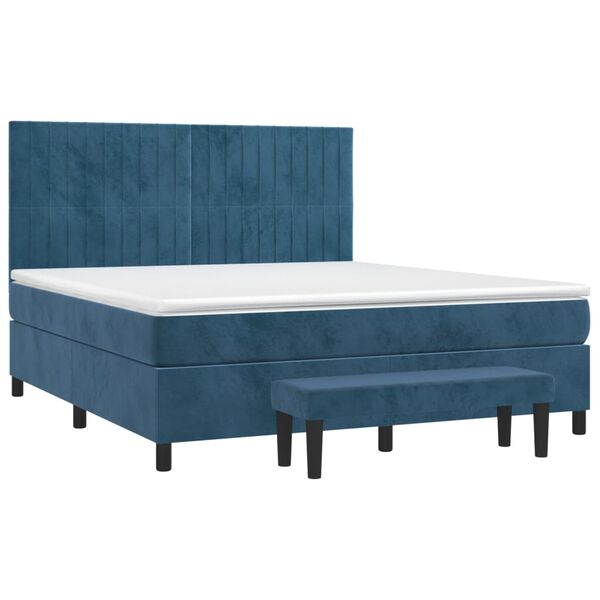 vidaXL Boxspring met matras fluweel donkerblauw 160x200 cm