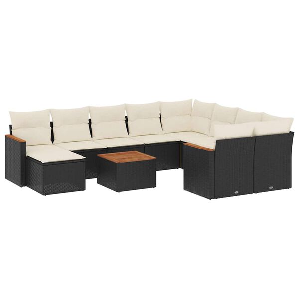 vidaXL 11-delige Loungeset met kussens poly rattan zwart