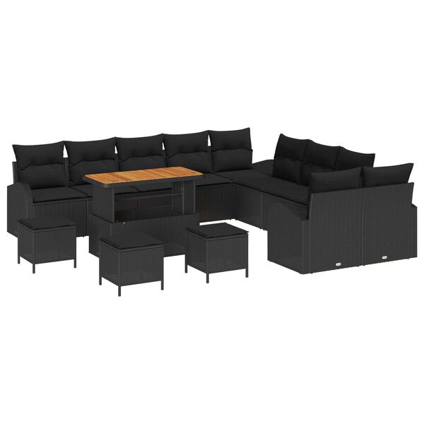 vidaXL Tuin Sofa Set met kussen 14 pcs Zwart Poly riet