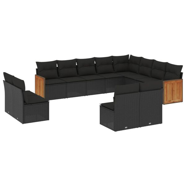 vidaXL 12-delige Loungeset met kussens poly rattan zwart