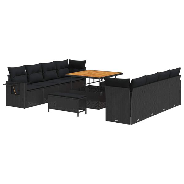 vidaXL Tuin Sofa Set met kussen 11 pcs Zwart poly rattan
