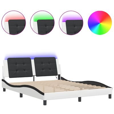 vidaXL Bedframe met LED-verlichting kunstleer wit en zwart 160x200 cm