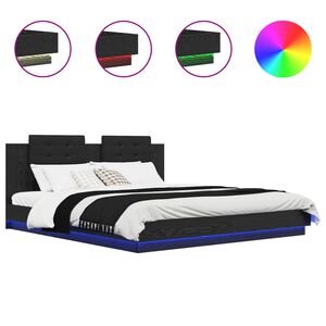 vidaXL Bedframe met Hoofdeinde Zwart Eiken 180 x 200 cm Bewerkt hout