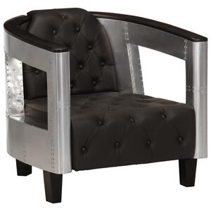 vidaXL Fauteuil luchtvaartstijl echt leer zwart