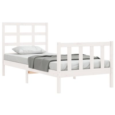 vidaXL Bedframe met hoofdbord massief hout wit 90x200 cm