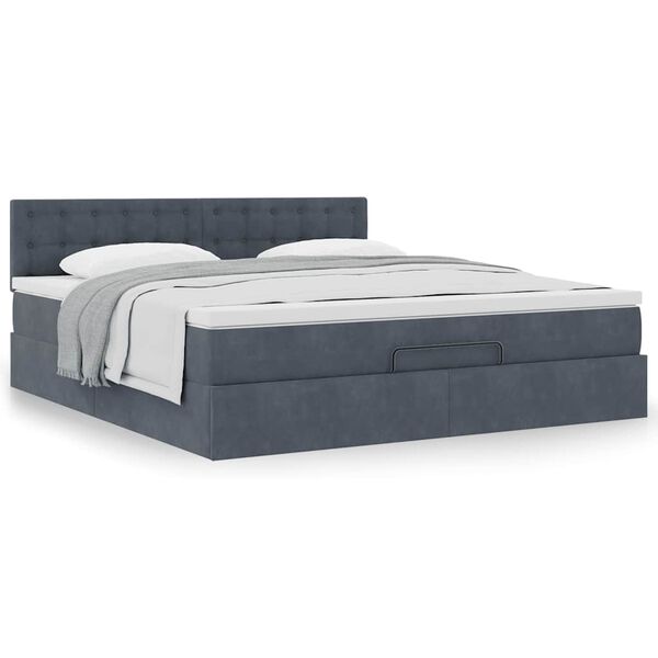 vidaXL Ottoman bed met matras 160x200cm fluweel donkergrijs