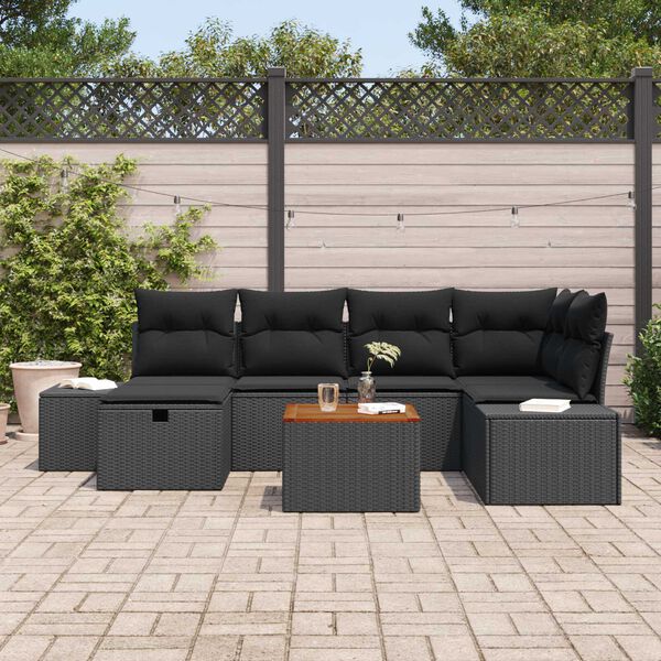 vidaXL Tuin Sofa Set met kussen met opslag 7 pcs Zwart Poly riet