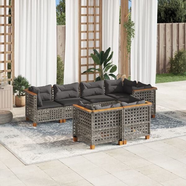 vidaXL 7-delige Loungeset met kussens poly rattan grijs