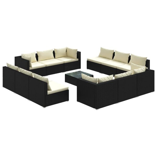 vidaXL 13-delige Loungeset met kussens poly rattan zwart