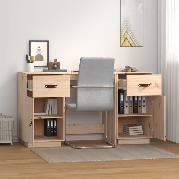 vidaXL Bureau met kastjes 135x50x75 cm massief grenenhout