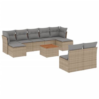 vidaXL 10-delige Loungeset met kussens poly rattan gemengd beige