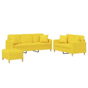 vidaXL 3-delige Loungeset met kussens stof lichtgeel