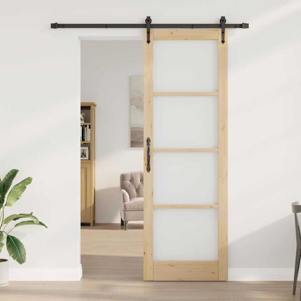 vidaXL Schuifdeur Naturel 78 x 232 cm Massief grenenhout en glas