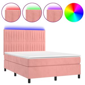 vidaXL Boxspring met matras en LED fluweel roze 140x200 cm
