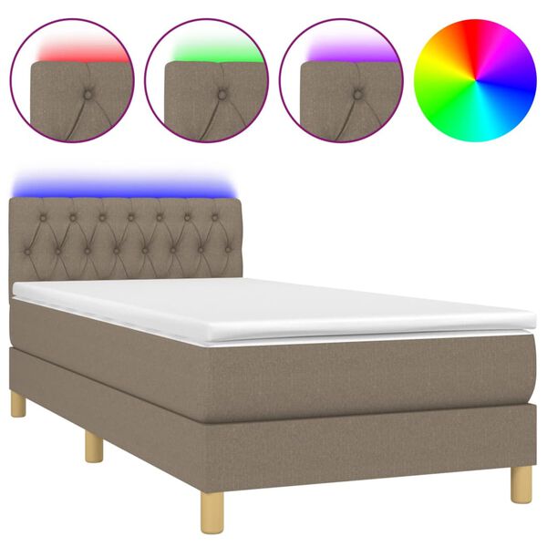 vidaXL Boxspring met matras en LED stof taupe 100x200 cm