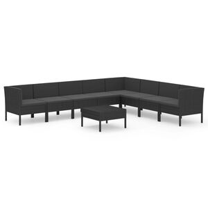 vidaXL 9-delige Loungeset met kussens poly rattan zwart