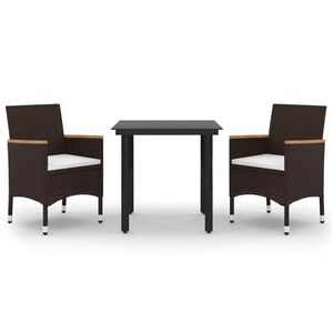 vidaXL 3-delige Tuinset met kussens poly rattan en glas