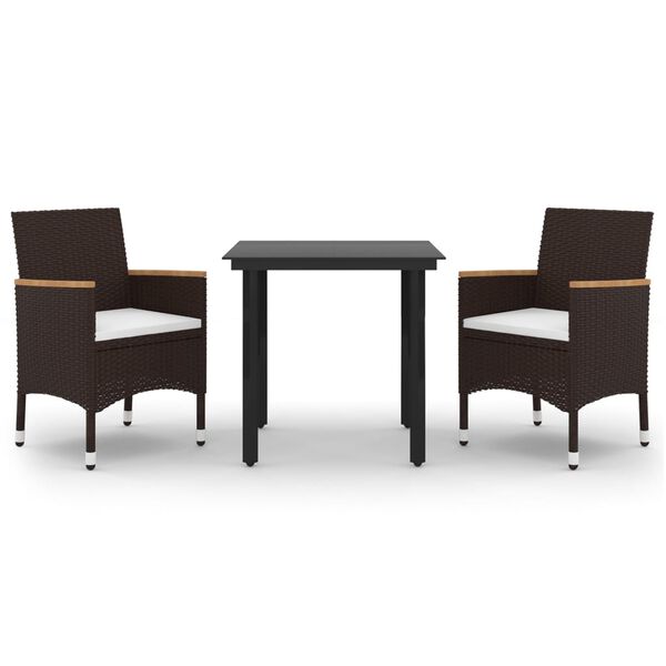 vidaXL 3-delige Tuinset met kussens poly rattan en glas