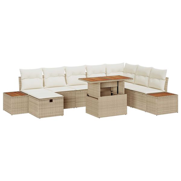 vidaXL Tuinbankenset met kussen met opslag 9 pcs Beige poly rattan