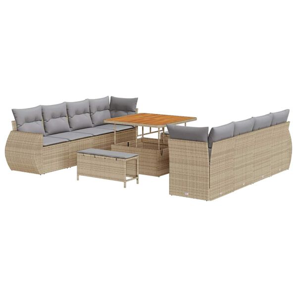 vidaXL Tuin Sofa Set met kussen met opslag 11 pcs Beige poly rattan