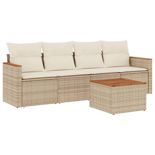 vidaXL 5-delige Loungeset met kussens poly rattan beige