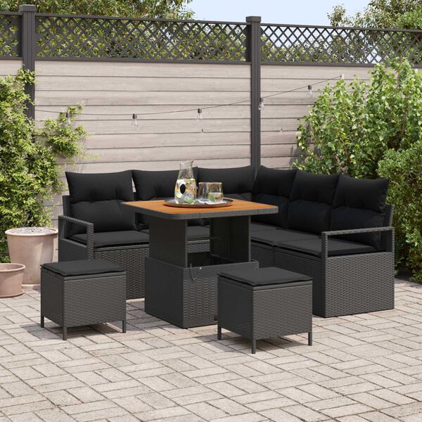 vidaXL Tuinbankenset met kussen 8 pcs Zwart poly rattan