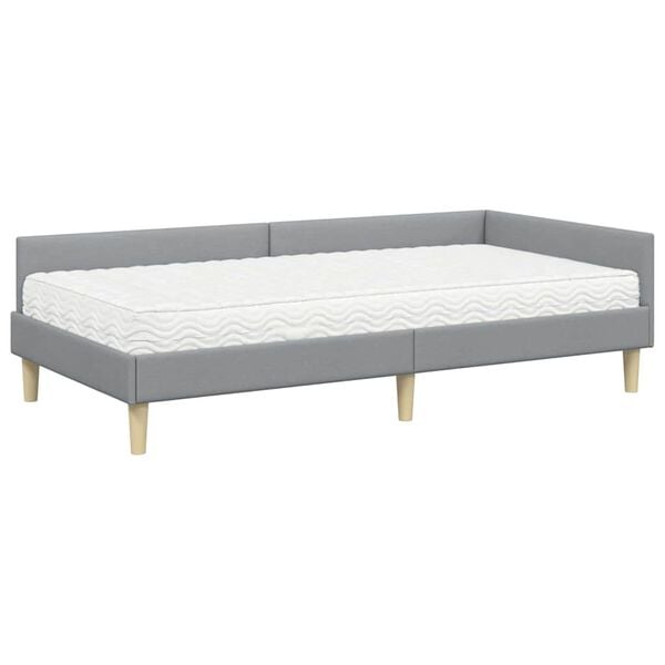 vidaXL Hoekbedframe met Matras met matras 2 pcs Lichtgrijs Stof