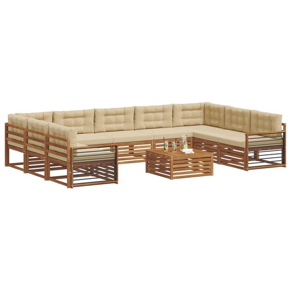 vidaXL Sofa-Sets 10 pcs Natuurlijk en Beige Massief Acaciahout