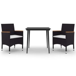 vidaXL 3-delige Tuinset met kussens poly rattan en glas