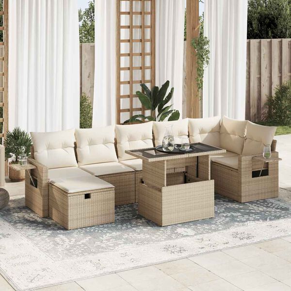 vidaXL 8-delige Loungeset met kussens poly rattan beige