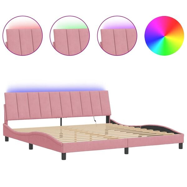 vidaXL Bedframe met LED zonder matras "Hanko" fluweel roze 200x200 cm