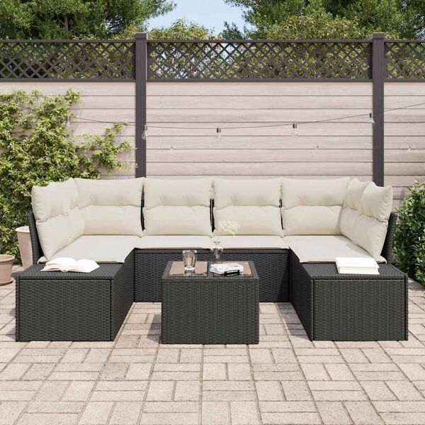 vidaXL Tuin Sofa Set met kussen 8 pcs Zwart en Cr&egrave;me poly rattan