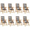 vidaXL Verstelbare klapstoelen, 8 stuks, zwart, massief acaciahout